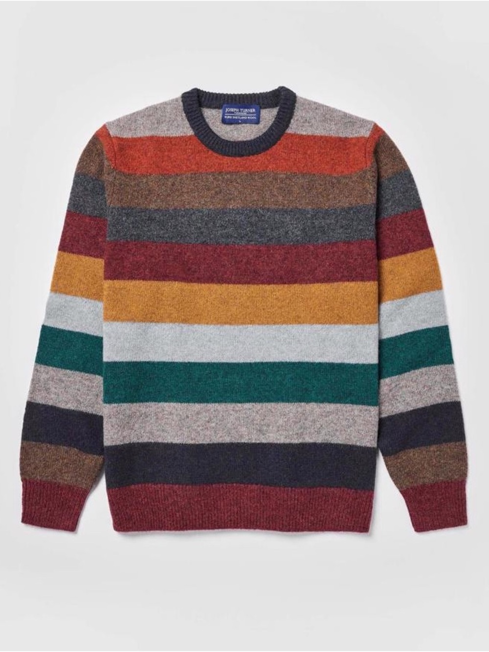 Joseph Turner Shetland Striped Crew Neck Jumper Sweater Large Rainbow